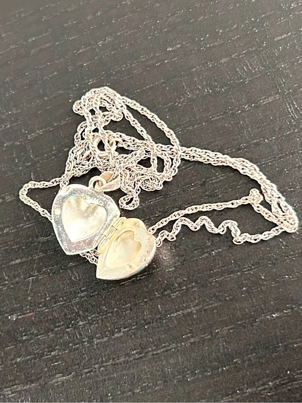 Sterling Silver 24” Chain & Delicate Engraved Heart Locket - Vintage!